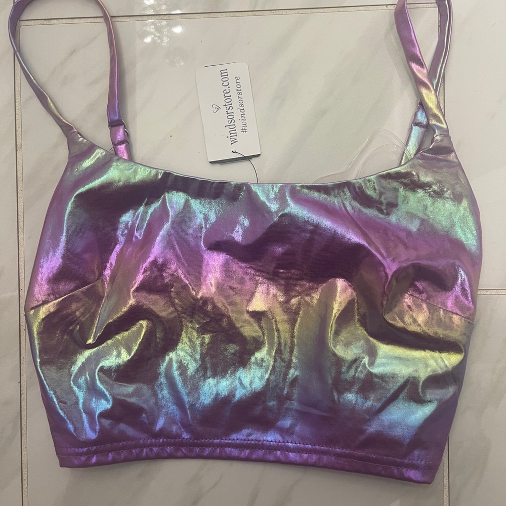 pink holographic crop top
